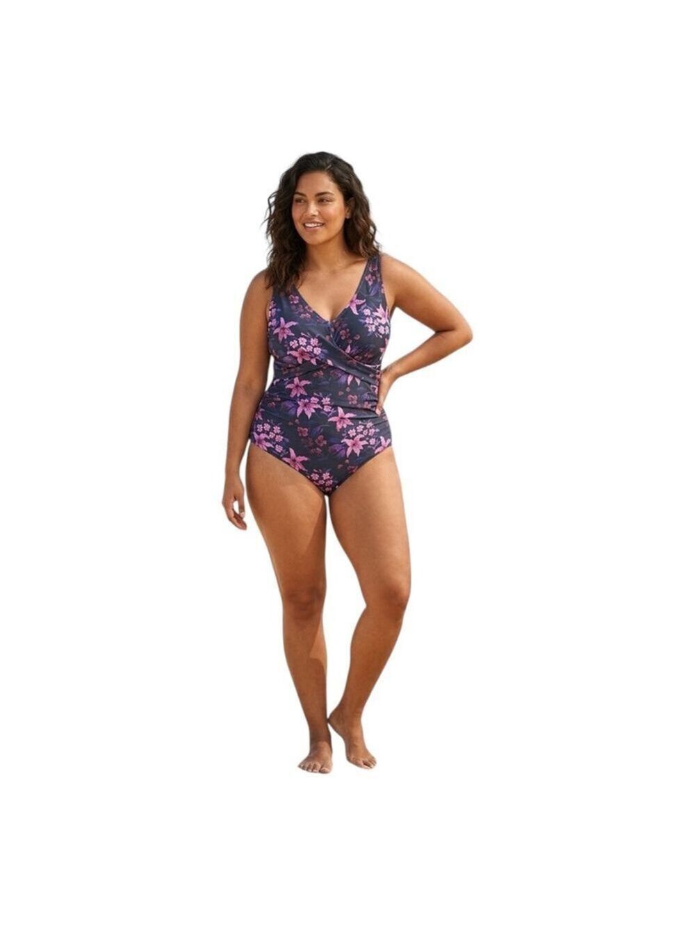 Halcurt Floral One Piece Swimsuit Tummy Control Wrap V Neck 1X NWT